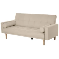 HOMCOM Divano Letto 3 Posti con Schienale Regolabile su 3 Livelli, 2 Cuscini e Braccioli Rimovibili, Beige, 185x84x85cm(m-1)