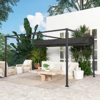 Outsunny 4 x 3m Metal Pergola, with Retractable Canopy Roof - Black(m-8)