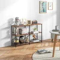 HOMCOM 3-Tier Industrial Style Shelf Metal Frame Smooth Shelves Adjustable Feet Home Office Display Storage Unit Sleek 76x120cm Brown(m-7)