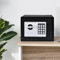 HOMCOM Safe, Tresor, Möbeltresor, mit Elektronikschloss, Stahl, Schwarz,  23 x 17 x 17 cm(m-7)