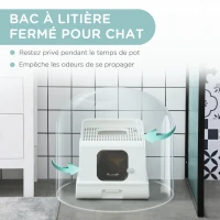 PawHut Maison de toilette pour chat 2 portes avec pelle et bac amovible - roulettes et poignée - PE blanc(m-7)