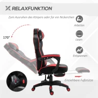 Vinsetto Ergonomischer Bürostuhl, Gaming Stuhl, Drehstuhl mit einziehbare Fußstütze und verstellbarer Rücken Schaumstoff+PU-Leder+Metall, Schwarz+Rot, 65 x 70 x 118,5-128,5 cm(m-5)