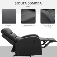 HOMCOM Poltrona Relax Reclinabile con Seduta Imbottita e Poggiapiedi, per Casa e Ufficio, in Pelle PU, 80x91x102 cm, Nera(m-6)