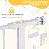 PawHut Barrière de sécurité longueur réglable dim. 76-82l x 76H cm sans perçage métal plastique blanc(m-4)