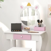 ZONEKIZ Unicorn-Design Kids Dressing Table, with Mirror and Stool - White(m-9)