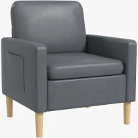 HOMCOM Sillón Individual Moderno con 2 Bolsillos Laterales Reposabrazos Asiento Acolchado y Patas de Madera 73x79x87 cm Gris(m-1)