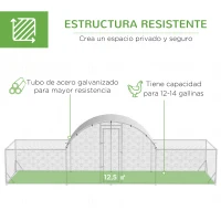 PawHut Gallinero de Exterior 6,6x2x2m Jaula para 12-14 Gallinas de Acero Galvanizado con Cubierta de PE Anti-UV e Impermeable Plata(m-4)