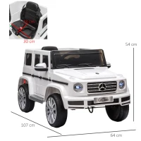 HOMCOM Coche Eléctrico para Niños de Batería 12 V BENZ G500 con Control Remoto Música Bocina 3-5 km/h Carga 30 kg Blanco(m-3)
