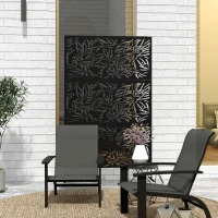 Outsunny Decorative Garden Privacy Screen with Stand, 6.5FT Freestanding Metal Outdoor Divider, Decorative Privacy Panel with Expansion Screws for Garden Pool Hot Tub, Bamboo Style, Black(m-8)