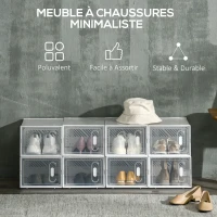 HOMCOM Lot de 8 boites cubes rangement à chaussures modulable avec portes transparentes - 25 x 35 x 19 cm(m-4)