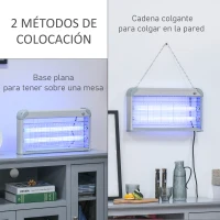 Outsunny Lámpara Antimosquitos Eléctrico 30W Mata Mosquitos Eléctrico con Luz UV Efecto 60 m² 48,5x8,5x26,5 cm Gris(m-6)