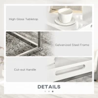 HOMCOM High Gloss Coffee Table Set of 2, Square Nest of Tables with Steel Frame for Living Room, White(m-6)