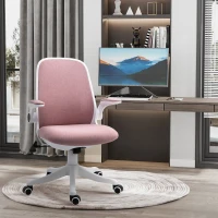Vinsetto Chaise de bureau tissu lin hauteur réglable pivotante 360° accoudoirs relevables support lombaires réglable rose(m-2)