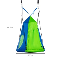 Outsunny Balançoire nid d'oiseau Ronde avec Tente Amovible Ø 100 cm 4 Anneaux Inclus métal époxy Oxford Haute densité - Vert et Bleu(m-3)