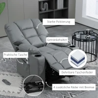 HOMCOM Massagesessel Aufstehhilfe Seniorensessel, inkl. Fernbedienung, 4 Massagemodi, 90  cm x 98 cm x 102 cm, Grau(m-9)