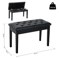 HOMCOM Banquette tabouret siège pour piano avec coffre de rangement pied bois caoutchouc assise capitonnée revêtement synthétique noir(m-3)