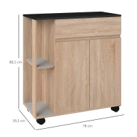 Homcom Dulap Bucatarie Stejar & Negru – Sertare si Roti 78×39,5×88,5 cm(m-3)