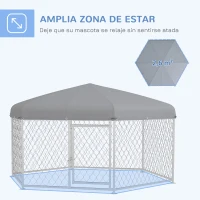 PawHut Jaula para Perros Hexagonal con Puerta Marco de Acero Galvanizado y Toldo Impermeable y Anti-UV 210x185x150 cm Plata(m-5)