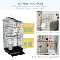 PawHut Cage à oiseaux 46 x 36 x 100 cm 4 mangeoires 3 perchoirs cage pour perruche calopsitte conure pinson canaris(m-7)