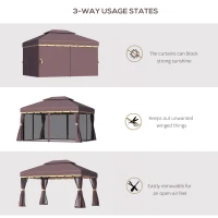 Outsunny 3 x 4m Aluminium Garden Gazebo, Marquee Canopy Shelter Pavilion Party Tent with Nets and Curtains for Garden and Deck, Coffee(m-7)