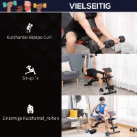 HOMCOM Multifunktion Hantelbank Höhenverstellbar Kraftstation Gewicht bis 120 kg mit 6-stufigem Rückenlängenwinkel Trainingsbank Metall Kunstleder Schwarz+Rot 145 x 52 x 79-105 cm(m-4)