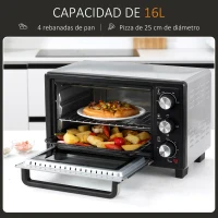 HOMCOM Horno Portátil 16L 1400W con 3 Modos de Calor Temporizador Bandeja de Horneado y Rejilla 44x32x28,1 cm Plata(m-6)