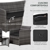 Outsunny Set 4 P.zi Mobili da Giardino in Rattan (PE), Salotto da Esterni con Tavolo, 2 Sedie, Divano due posti, Grigio(m-5)
