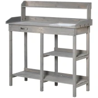 Outsunny Pflanztisch Gärtnertisch Blumentisch mit Wanne Garten Tannenholz Grau 117 x 45 x 121 cm(m-9)