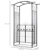 Outsunny Arco de Jardín con Puerta Enrejado de Metal 131x49x212 cm con Cerradura para Plantas Trepadoras Jardín Boda Patio al Aire Libre Color Negro Mate(m-3)