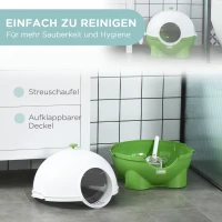 PawHut Katzentoilette mit Sieb, inkl. Schaufel, niedliches Design; Grün + Weiß(m-5)