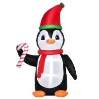 HOMCOM 8ft Inflatable Christmas Penguin Holding Candy Cane Blow Up Outdoor Decoration with LED Lights for Holiday(m-11)