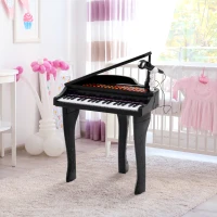 HOMCOM Piano à Queue électronique 37 Touches Multifonctions avec Micro Haut Parleur, tabouret, lumière LED, fonction d'enregistrement et de relecture, instrument de musique enfant 3 à 6 ans Noir(m-2)