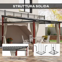 Outsunny Pergola con Tende Laterali e Tetto Retrattile in PC, in Alluminio e Metallo, 345x300x215-255 cm, Crema(m-7)