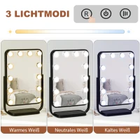 HOMCOM Schminkspiegel mit 12 LED-Lichtern Metall Schwarz(m-5)