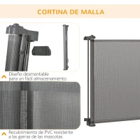 PawHut Puerta de Seguridad Extensible 0-150 cm Barrera Retráctil para Mascotas para Escaleras 165x10,7x85 cm Gris(m-7)