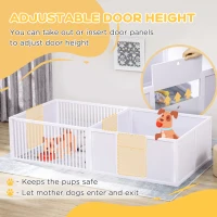 PawHut 7 Panels Playpen with 3 Doors for Baby Dogs, Two-Room Design Puppy Whelping Box - White(m-4)