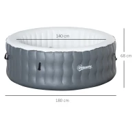 Outsunny Spa Gonflable Rond - 930 litres 108 Jets de Massage - 4 Personnes avec bâche, 2 Cartouches filtrantes - Liner PVC Blanc Gris(m-3)