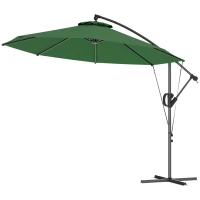 Outsunny 3(m) Garden Cantilever Parasol with Cover and Wind Protection Strap, Round Overhanging Umbrella with Crank Handle and Tilt, Banana Patio Umbrella for Outdoor Sun Shade, UPF50+, Green(m-11)