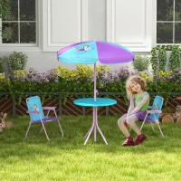 Outsunny Kids Picnic Table and Chair Set, Fairy Themed Outdoor Garden Furniture w/ Foldable Chairs, Adjustable Parasol(m-2)