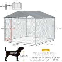 PawHut Jaula para Perros de Exterior con Toldo Anti-UV Impermeable y Marco de Acero para Jardín Patio 300x300x234 cm Plata(m-3)