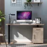 HOMCOM Mesa Escritorio 150 cm con Cajón y Armario con Balda Ajustable Mesa para Ordenador Multiusos de Canto Redondo 150x60x76 cm Madera Natural(m-7)