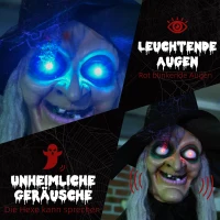 HOMCOM Halloween-Hexe, Halloween-Dekoration, Soundfunktion, mit Bewegungssensor, LED-Lichter, 130 cm x 18 cm x 183 cm(m-5)