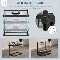 PawHut Comedero Elevado para Perros con 2 Tazones de Acero Inoxidable Altura Ajustable y 1 Placa de Metal 40,5x22x39 cm Negro(m-5)