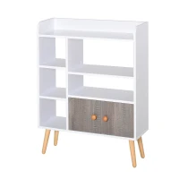 HOMCOM Meuble buffet scandinave bibliothèque meuble de rangement en bois panneaux de particules blanc gris(m-10)