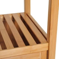 HOMCOM Mobile Alto Bagno/Terrazzo, Scaffale a Torre in Bambù 4 Ripiani + Armadietto con Anta, 36x33x140cm, Color Legno(m-8)