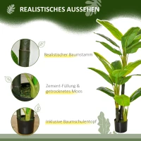 HOMCOM künstliche Pflanzen 150 cm Kunstpflanzen im Topf künstlicher Bananen Baum Kunstpflanze Kunstbaum Zimmerpflanze Dekopflanze Büropflanze Kunststofftopf für drinnen(m-4)
