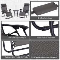 Outsunny Lot de 2 chaises Longues Pliables zéro de gravité Dossier inclinable Table d'appoint Acier Gris(m-7)