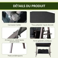 Outsunny Balancelle de Jardin 3 Places Grand Confort Toit Inclinaison réglable Coussins Plateaux rétractables Polyester filé Noir(m-7)