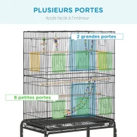 PawHut Cage à oiseaux sur pieds roulettes avec 4 mangeoires et 3 perchoirs 79 x 49 x 133 cm noir(m-4)