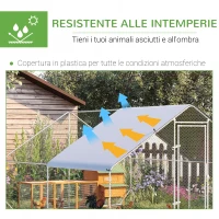 PawHut Pollaio da Giardino con Telaio Zincato, Copertura Impermeabile e Rete Esagonale, 3x4x2 m, Argento(m-4)